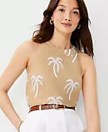 Palm Embroidered Button Back Halter Top | Ann Taylor (US)