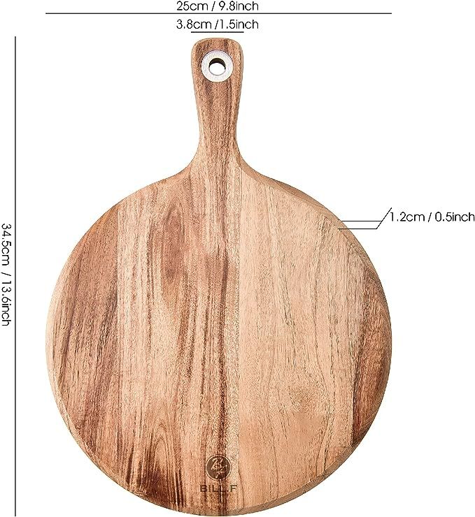 BILL.F Acacia Wood Pizza Peel,10" Cutting Board, Cheese Paddle Board, Bread and Crackers Platter ... | Amazon (US)