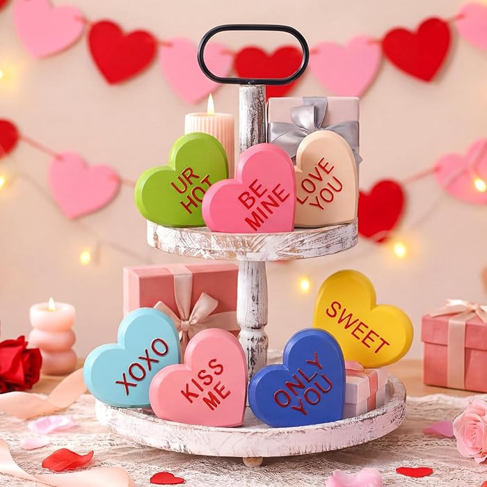 Acellegic 7 Pcs Valentine Day Decorations Conversation Heart Sign Resin Pastel Candy Heart Decor ... | Amazon (US)