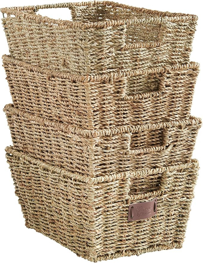 VonHaus Set of 4 Seagrass Storage Baskets with Insert Handles Ideal for Home and Bathroom Organiz... | Amazon (US)