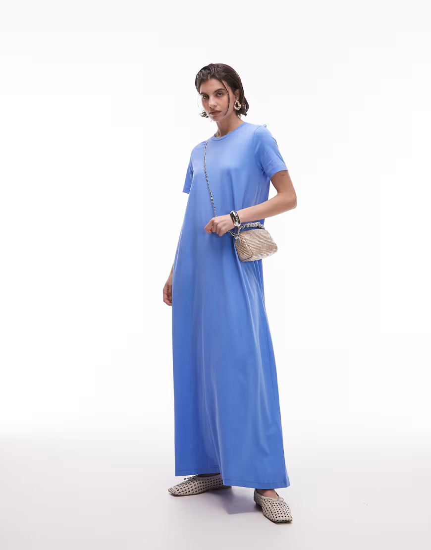 Vestido largo azul de manga corta de punto liso de algodón puro de ARKET | ASOS (Global)