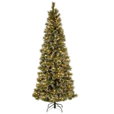 HGTV 7.5' Pre-lit Glittered Slim Bristle Pine Artificial Christmas Tree with Warm White LED Lights | Target