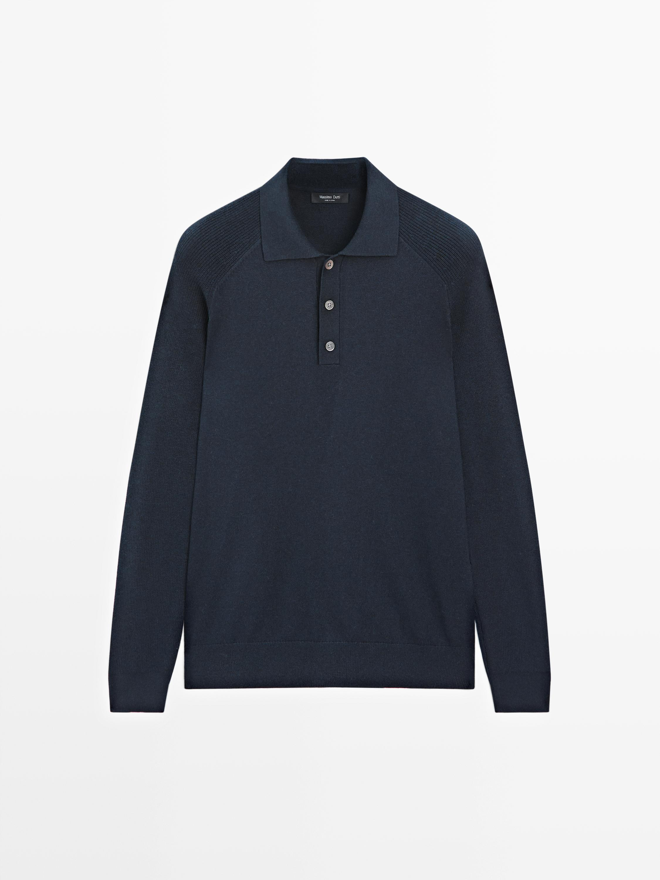 Cotton blend knit polo sweater | Massimo Dutti US