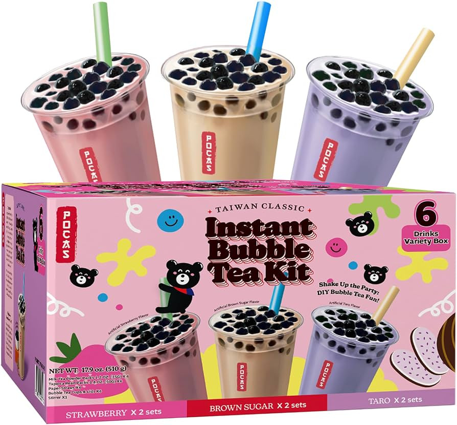 Pocas Bubble Tea Kit, Variety 6-Pack Party Set \u2013 Strawberry, Taro, and Brown Sugar with Tapi... | Amazon (US)