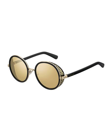 Jimmy Choo Andien Textured Round Sunglasses | Bergdorf Goodman