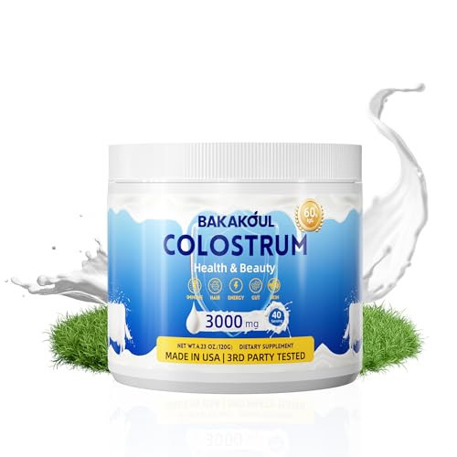 BAKAKOUL Bovine Colostrum Supplement Powder - 60% IgG 3000 mg Bovine Colostrum - Gut, Hair Growth, Exercise, Immune, Beauty -Easy to Mix, Unflavored 40 Servings (1 Bottle) | Amazon (US)
