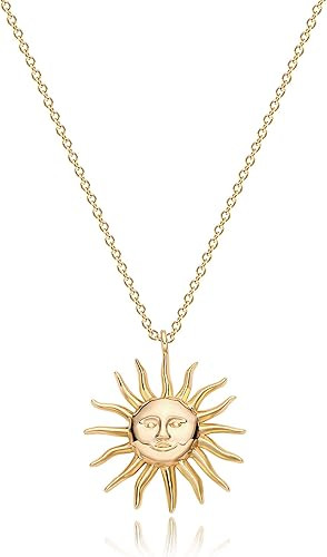 MEVECCO Women Gold Necklace Coin Disc Celestial Patterned Engraved Pendant 18K Gold Plated Simple... | Amazon (US)