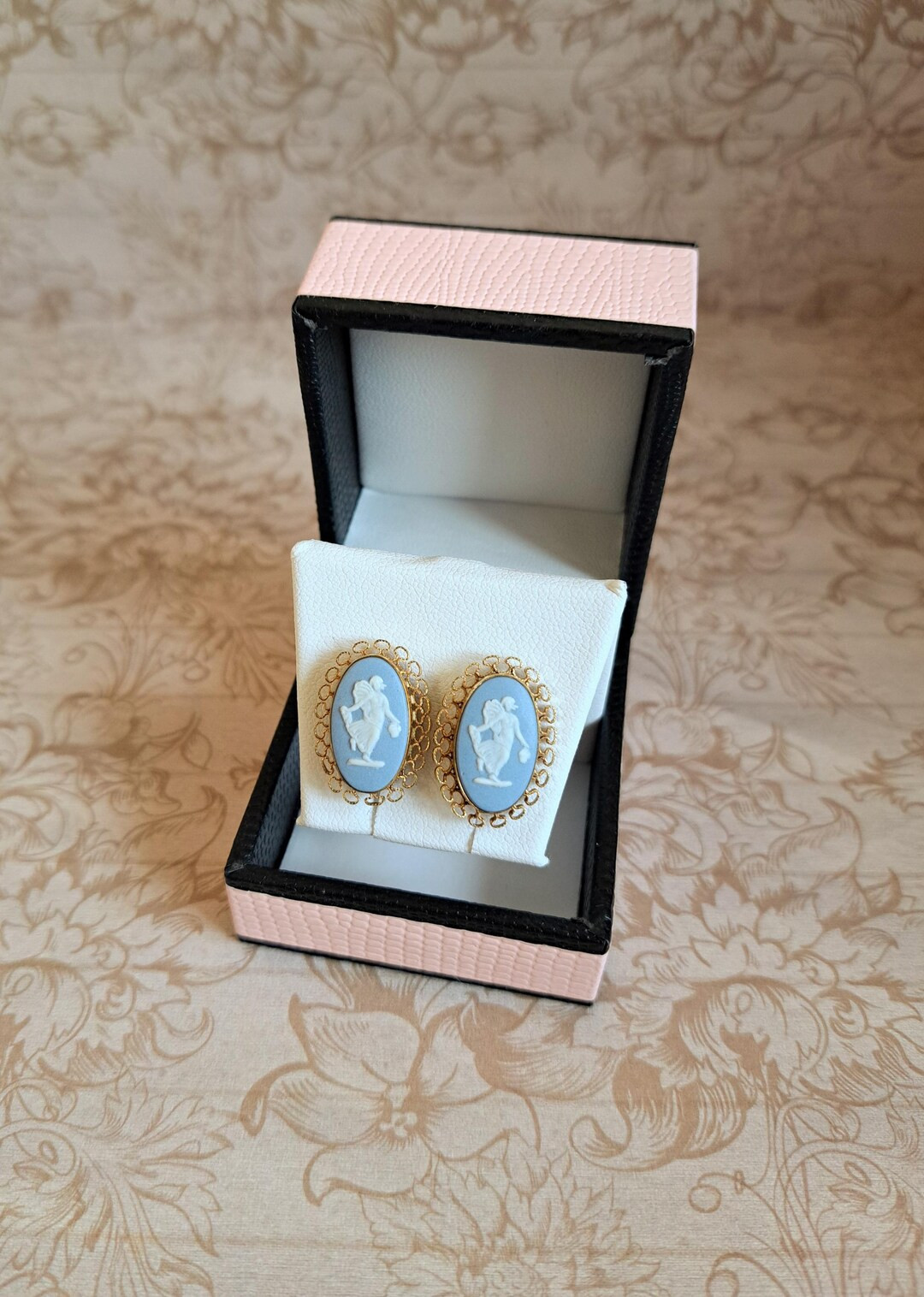 Vintage Wedgwood Floral Girl Screw On Earrings Blue Jasperware Signed Van Dell 12K Gold Filled Da... | Etsy (US)