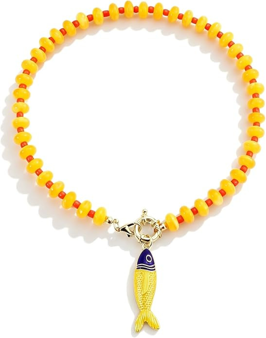 Chunky Beaded Necklaces for Women Blue Beads Fish Pendant Choker Necklaces | Amazon (US)