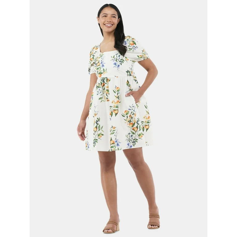 Time and Tru Women's Puff Sleeve Mini Dress, Sizes XS-XXXL | Walmart (US)