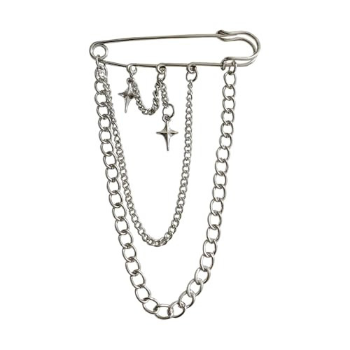 Silver Safety Pin Brooch Star Pins for Clothes Fashion Decorative Pins Brooches with Long Chain Tassel Goth Gothic Punk Clothes Accessories Jackets Pant Chain Pins Emo Rock Brooch Pins for Women Men | Amazon (US)