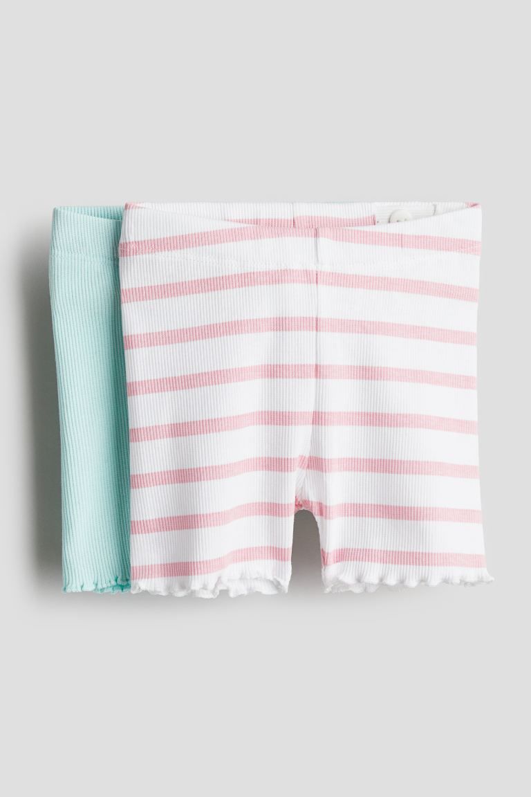 2-pack Cotton Jersey Bike Shorts - Regular waist - Short - Turquoise/striped - Kids | H&M US | H&M (US + CA)