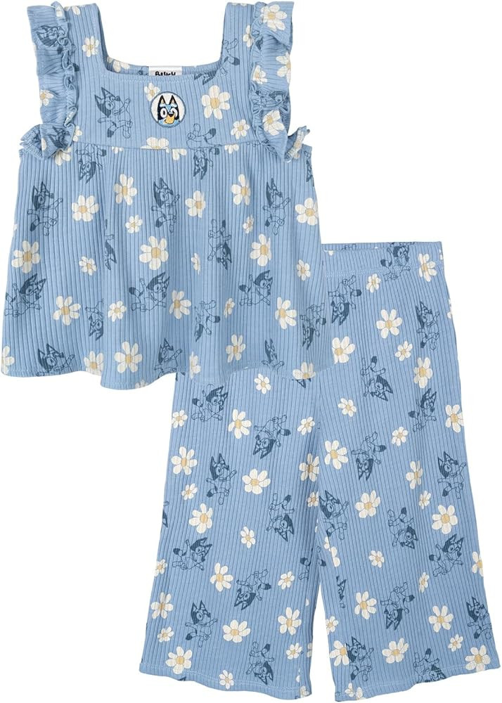 Bluey Floral Girls Ribbed Tank Top and Capri Pants Outfit Set Toddler to Big Kid Sizes (2T - 10-1... | Amazon (US)