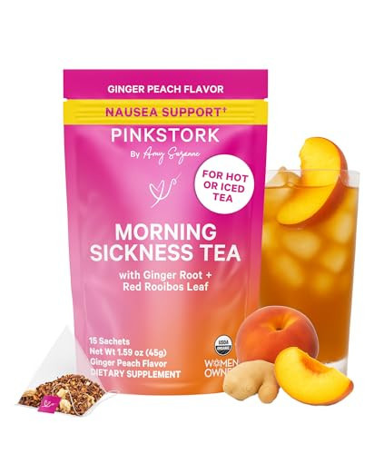 Pink Stork Organic Morning Sickness Pregnancy Tea - Hot or Iced Tea - Prenatal Heartburn, Indigestion, and Constipation Support - 1st Trimester Pregnancy Must Haves - Ginger Peach, 15 Sachets | Amazon (US)