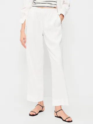 High-Waisted Linen-Blend Straight Ankle Pants | Old Navy (CA)
