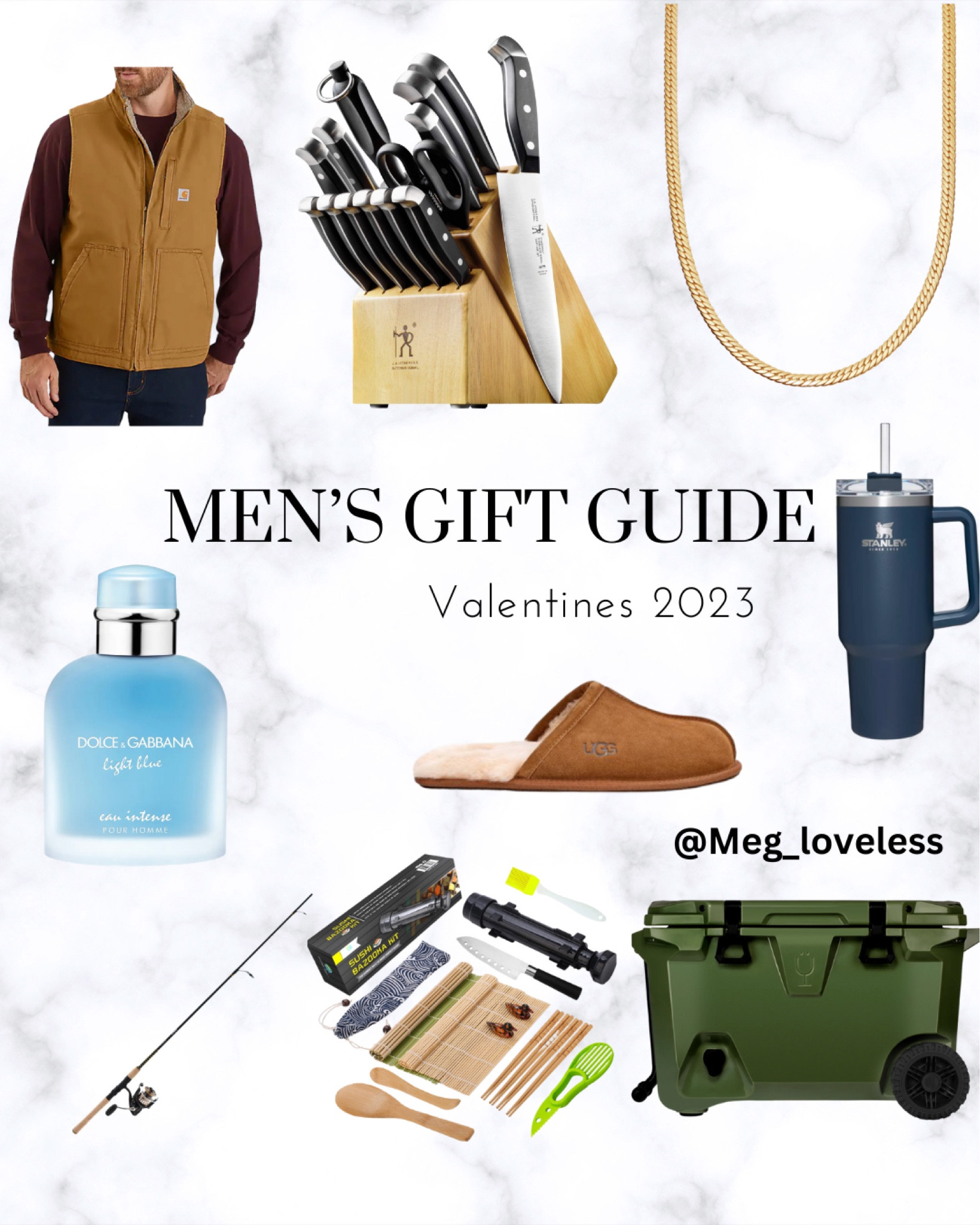 Different Men’s Valentines Gift guide 2023! Man that cooks in style! 

#Vest #carhartt #knifeset #henckels #goldchain
#cologne #Dolceandgabanna #ugg #stanleycup #fishingrod #sushimaker #sushi #cooler #brumate #valentinesday 

#LTKmens #LTKGiftGuide #LTKsalealert