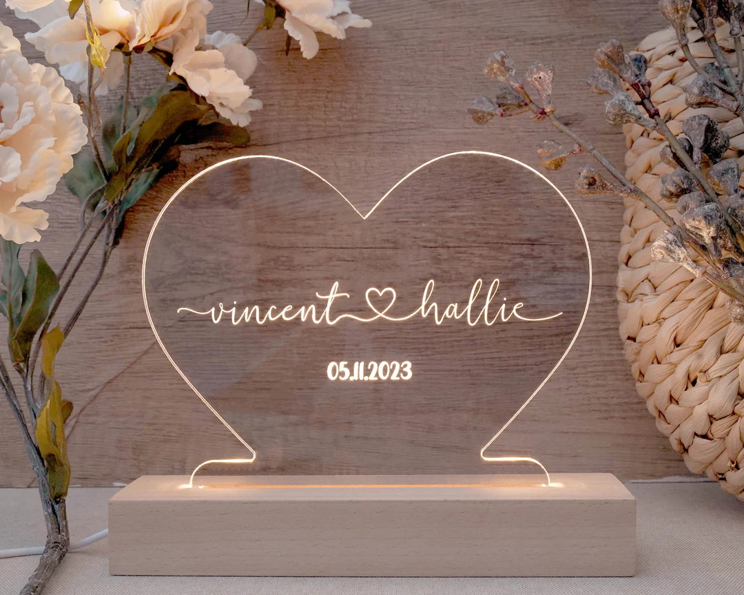 Personalized Night Light with Names And Date Valentines Day Gift | Custom Name Led Lamp Anniversa... | Etsy (US)