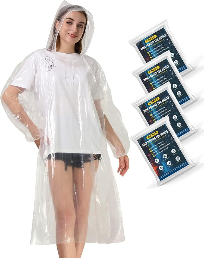 Disposable Rain Ponchos for Family Adults 4 Pack (Clear) - Emergency Adult Rain Poncho with Draws... | Amazon (US)