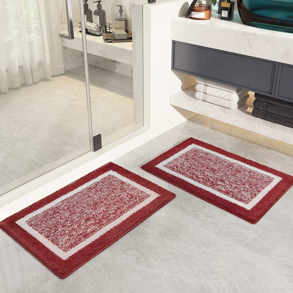 Color G Red White Bathroom Rug Set 2 Pieces, Absorbent Bath Mat Set of 2, 16"x24"+16"x24" Non Sli... | Amazon (US)
