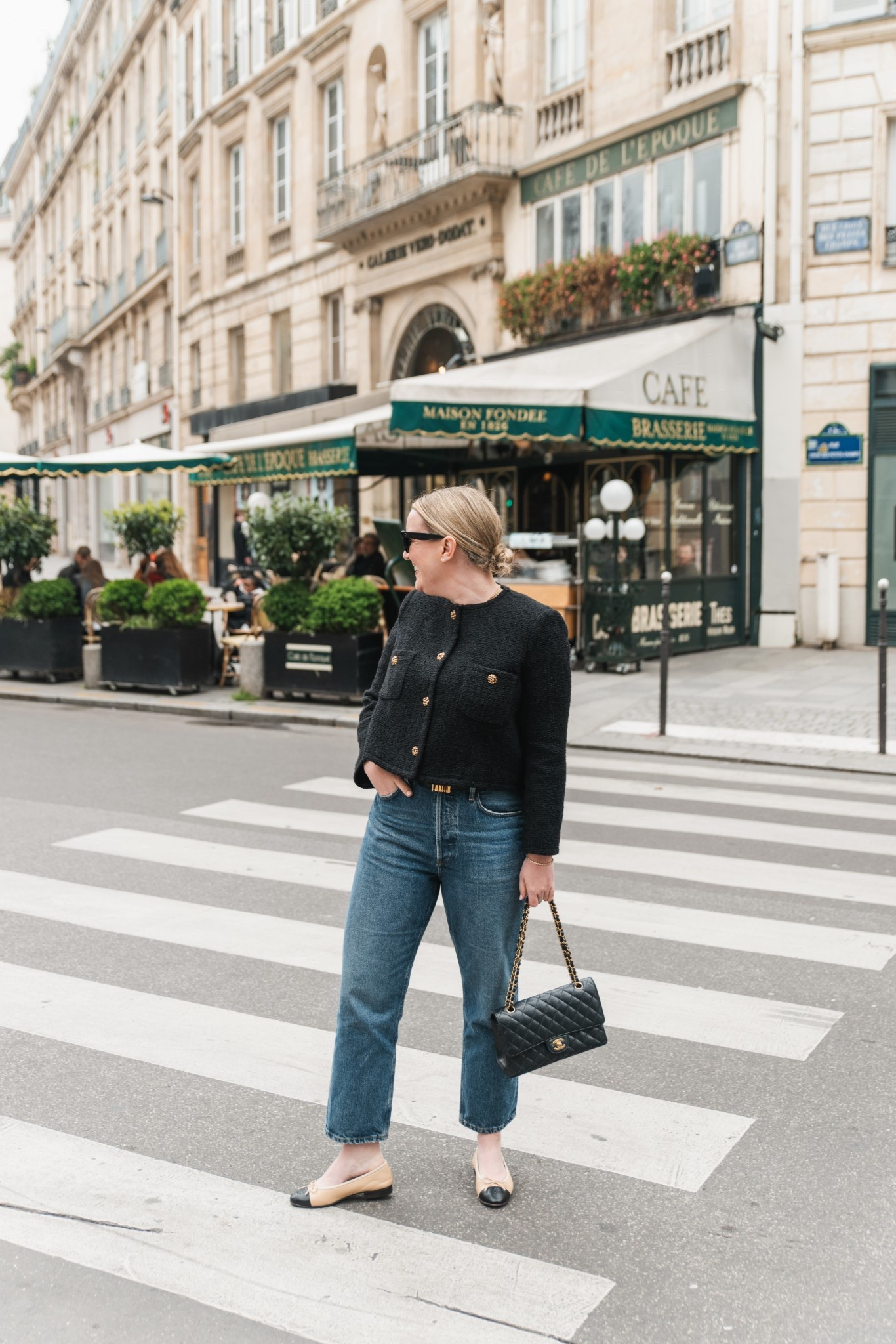 Paris classic outfit with bash Paris jacket size 2 and agolde jeans size 28
Ballet flats and Chanel bag
Classic style 
Spring outfit 

#LTKSeasonal