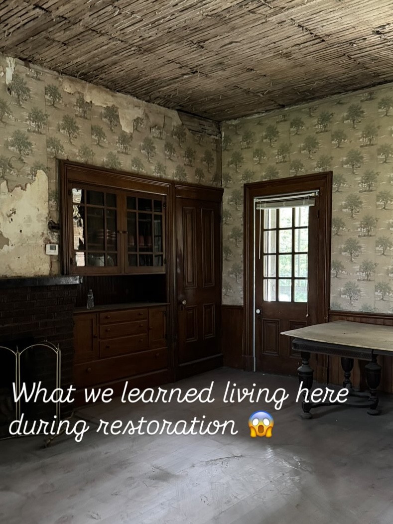 ✨ Dining Room Lessons ✨

The first photo? Yep… that’s what we walked into. Scary gross, peeling plaster, wallpaper hanging on for dear life, and yes, we actually lived in it like that. 🫠

The later photos? That’s the gift. Golden light spilling through 160-year-old windows, reminding me to pause and notice the little bright spots this old house gives us.

And if you look closely… a rainbow sparkle showed up. A little bridge reminder of our sweet boy, Tiki 🐾🌈, who filled this home with love and was my companion for 18.5 years. 

What I’ve learned? Restoration is messy, exhausting, and sometimes overwhelming. But, there’s always light if you stop long enough to see it. 💛 ✨

#OldHouseRestoration #HistoricHomeLove #RenovationJourney #RainbowBridge #HotMessAndIronman

#LTKHome