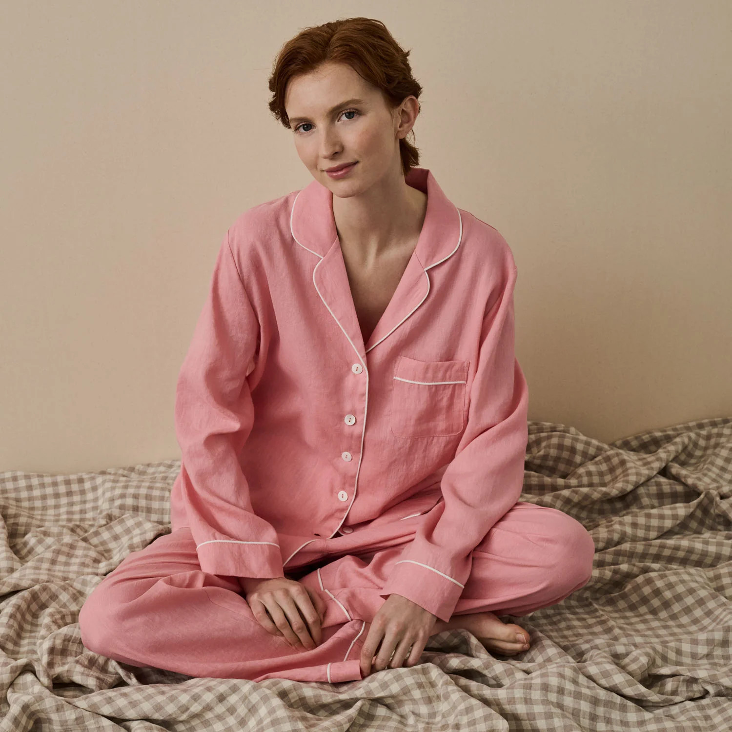 Pink Bloom Linen Pyjama Trouser Set | Piglet