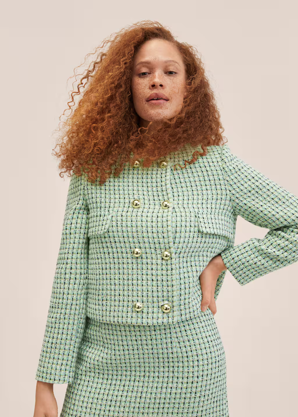 Double-breasted tweed jacket | MANGO (US)