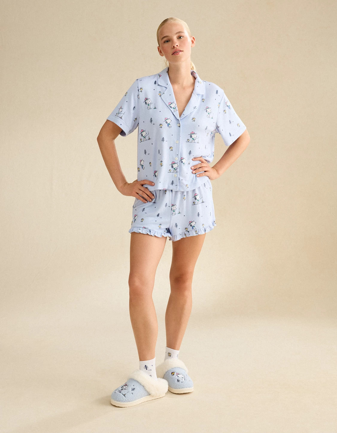 AE Luxe Plush Snoopy Button-Up PJ Set | American Eagle Outfitters (US & CA)