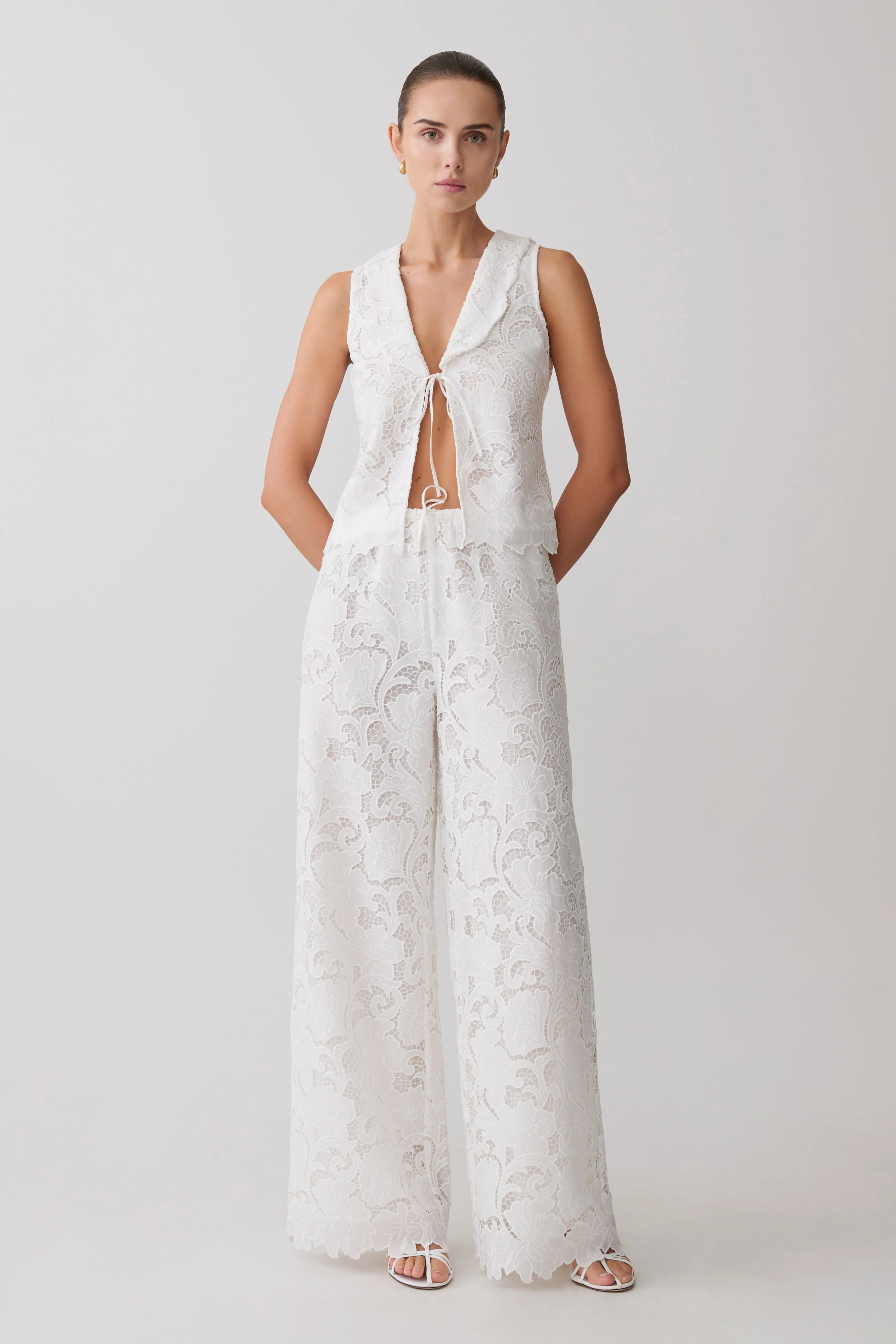 Tessa Broderie Straight Leg Pants - White | Meshki (APAC)