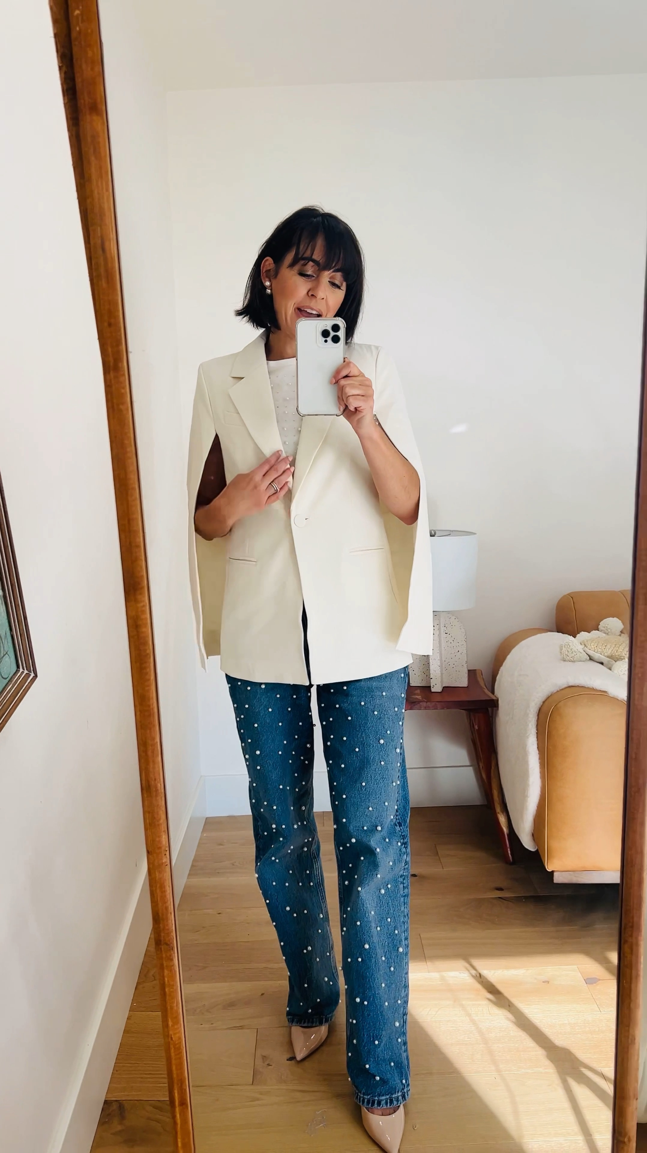 Capes? who wore it better me or Emily in Paris wearing an extra extra small cape and size 25 jeans. Both run big.