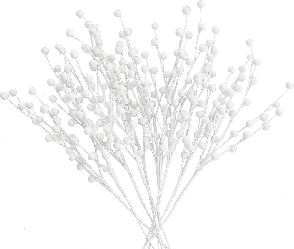 GREENTIME 12 Pack White Artificial Berry Stems 14" Fake Holly Berry Picks for Christmas Tree DIY ... | Amazon (US)