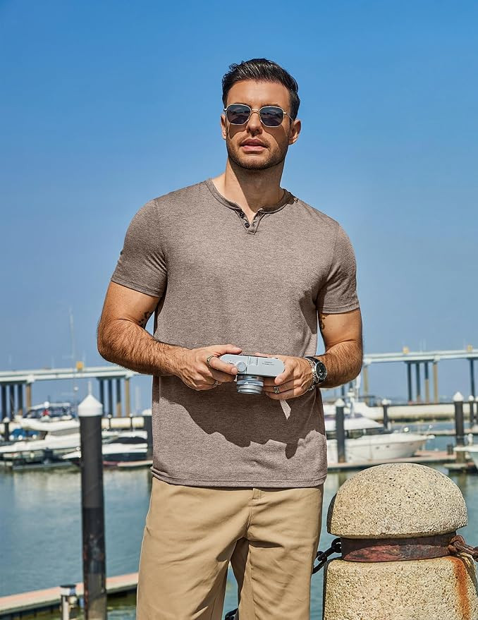COOFANDY Men's T Shirts Short Sleeve Casual V Neck T-Shirt Soft Notch Neck Tee Classic Plain Shir... | Amazon (US)