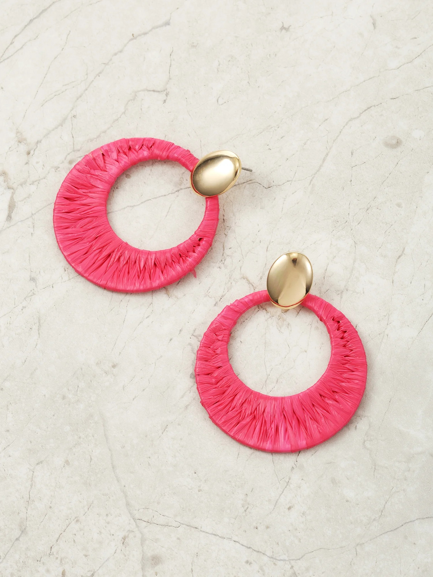 Time and Tru Woven Raffia and Goldtone Earring, Pink, 1 Pair | Walmart (US)
