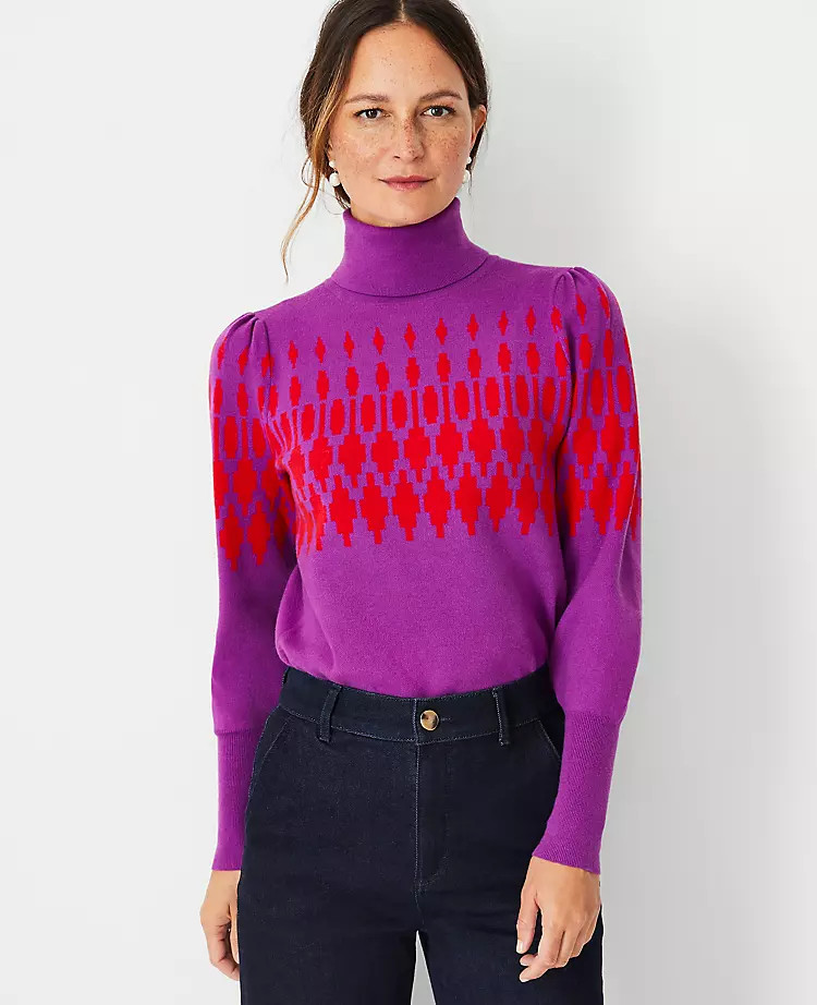 Fair Isle Turtleneck Balloon Sleeve Sweater | Ann Taylor (US)