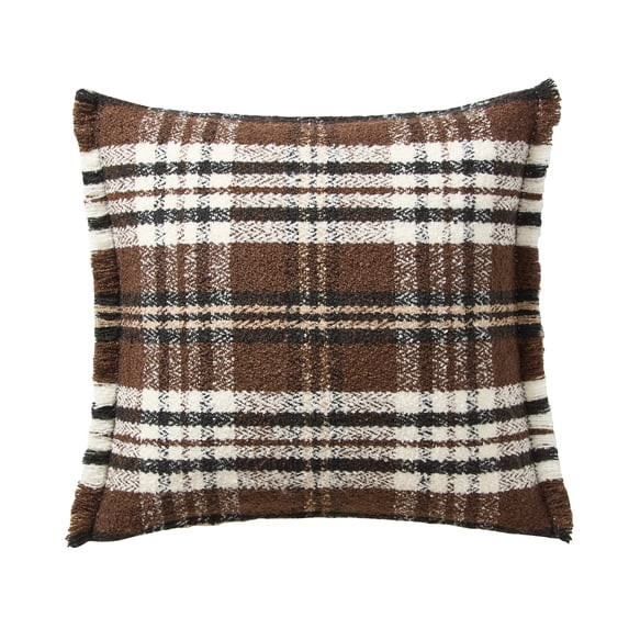 My Texas House 20" x 20" Brown Woven Plaid Fringe Decorative Pillow Cover | Walmart (US)
