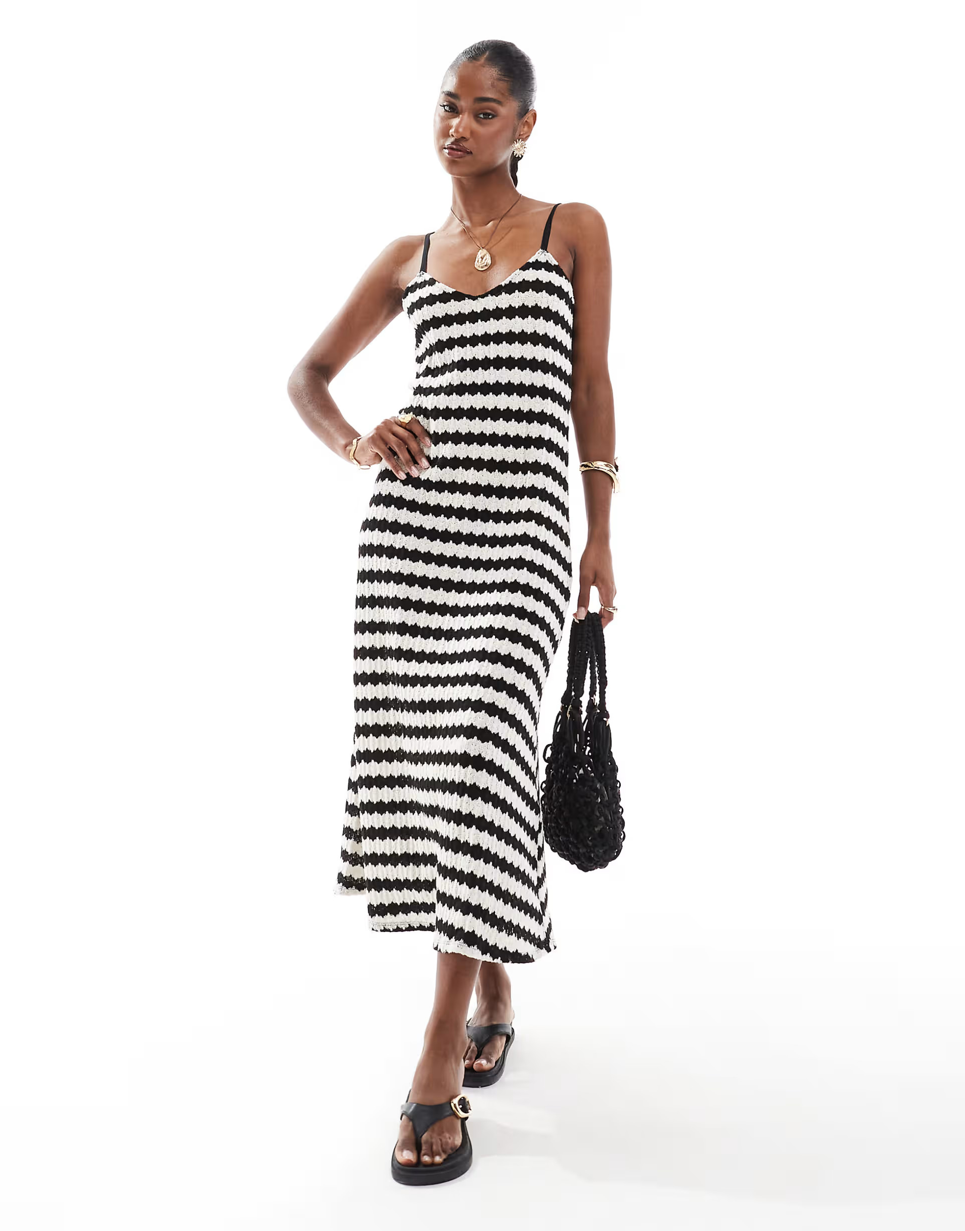 ONLY crochet maxi dress in black & white stripes | ASOS | ASOS (Global)