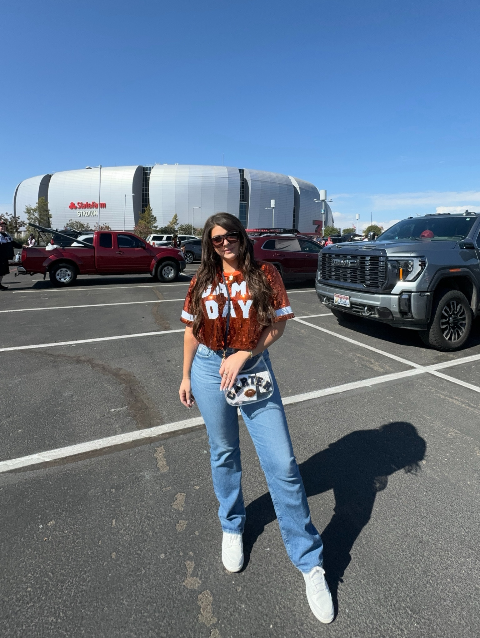 If you’re looking for something to wear to game day, this super sparkly sequin ‘GAME DAY’ top was such a hit yesterday!!! And it comes in tons of colors!! And I paired it with my favorite pair of jeans (so stretchy and comfy and flattering) and some white sneakers, along with this fully customizable clear crossbody bag!!! #gameday #gamedaylook #gamedayoutfit 

#LTKStyleTip #LTKFindsUnder100 #LTKFindsUnder50