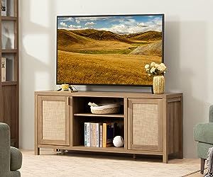SICOTAS Rattan TV Stand for 65 Inch TV: 26" Tall TV Console with Storage Cabinet and Adjustable S... | Amazon (US)
