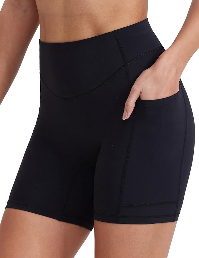 Workout Yoga Shorts for Women High Waisted Running Active Gym Biker Short Pants with Pockets 5" | Amazon (US)