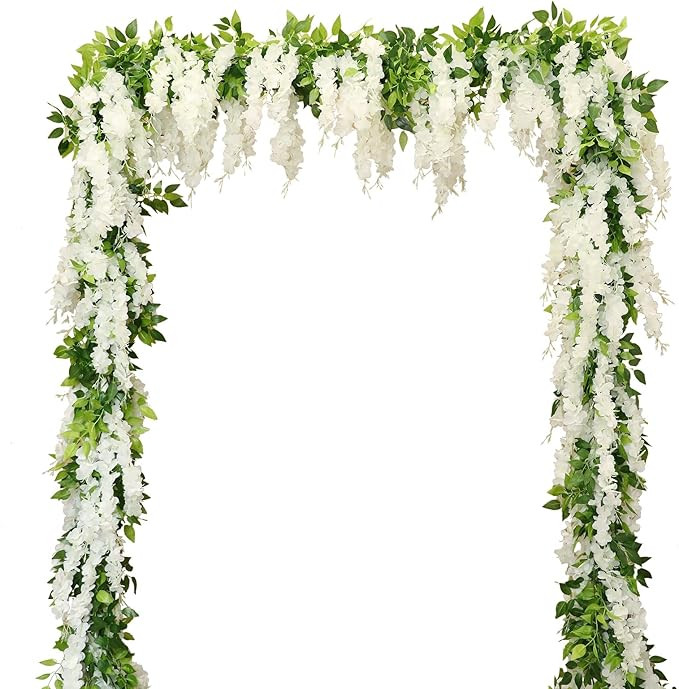 Wisteria Artificial Flowers Garland, 2Pcs Total 14.4ft Silk Faux Wisteria Vine Kit, Hanging Flowe... | Amazon (US)