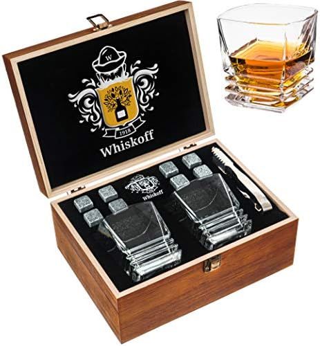 Whiskey Stones Gift Set - Heavy Base Glasses For Scotch Bourbon Drinker- Whisky Rocks Chilling Stone | Amazon (US)