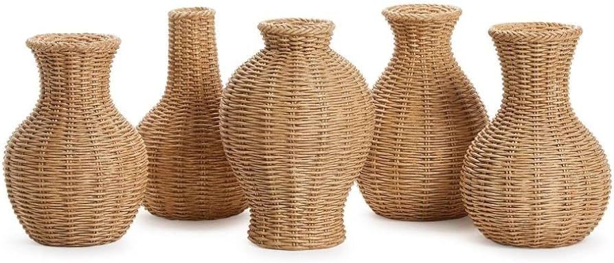 Two's Company Natural Beauties Set of 5 Basket Weave Pattern Vases - Resin | Amazon (US)