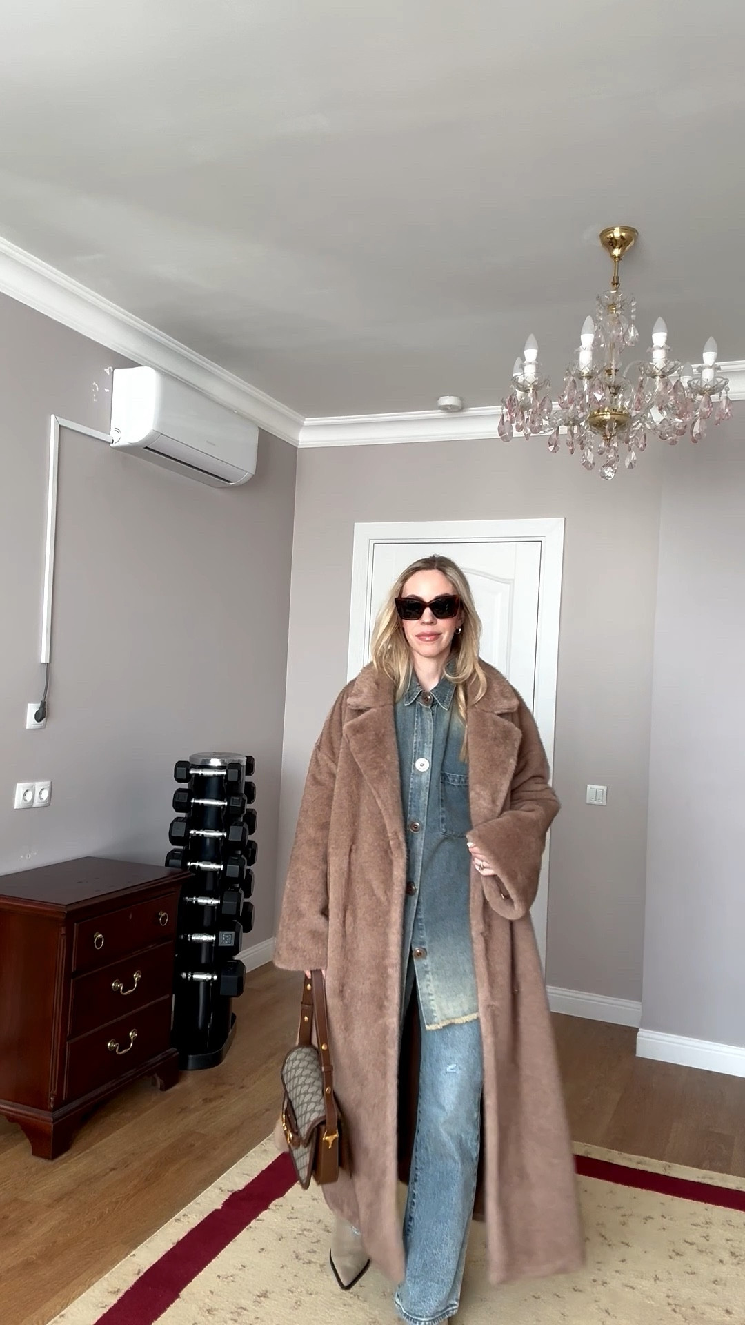 Camel fur coat, all denim outfit, denim on denim, @Levi's bootcut jeans, western style winter look, Gucci bag 

#LTKootd #LTKSpringSale #LTKSeasonal