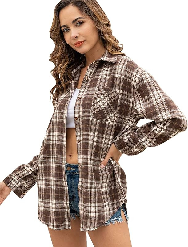 Lumister Oversized Flannel Shirt Women Long Sleeve Plaid Button Down Buffalo Shirt Blouse Tops wi... | Amazon (US)
