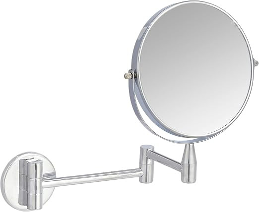 Amazon Basics Wall Mount Round Vanity Mirror, 1X/5X Magnification, Chrome, 12.8"L x 10"W | Amazon (US)