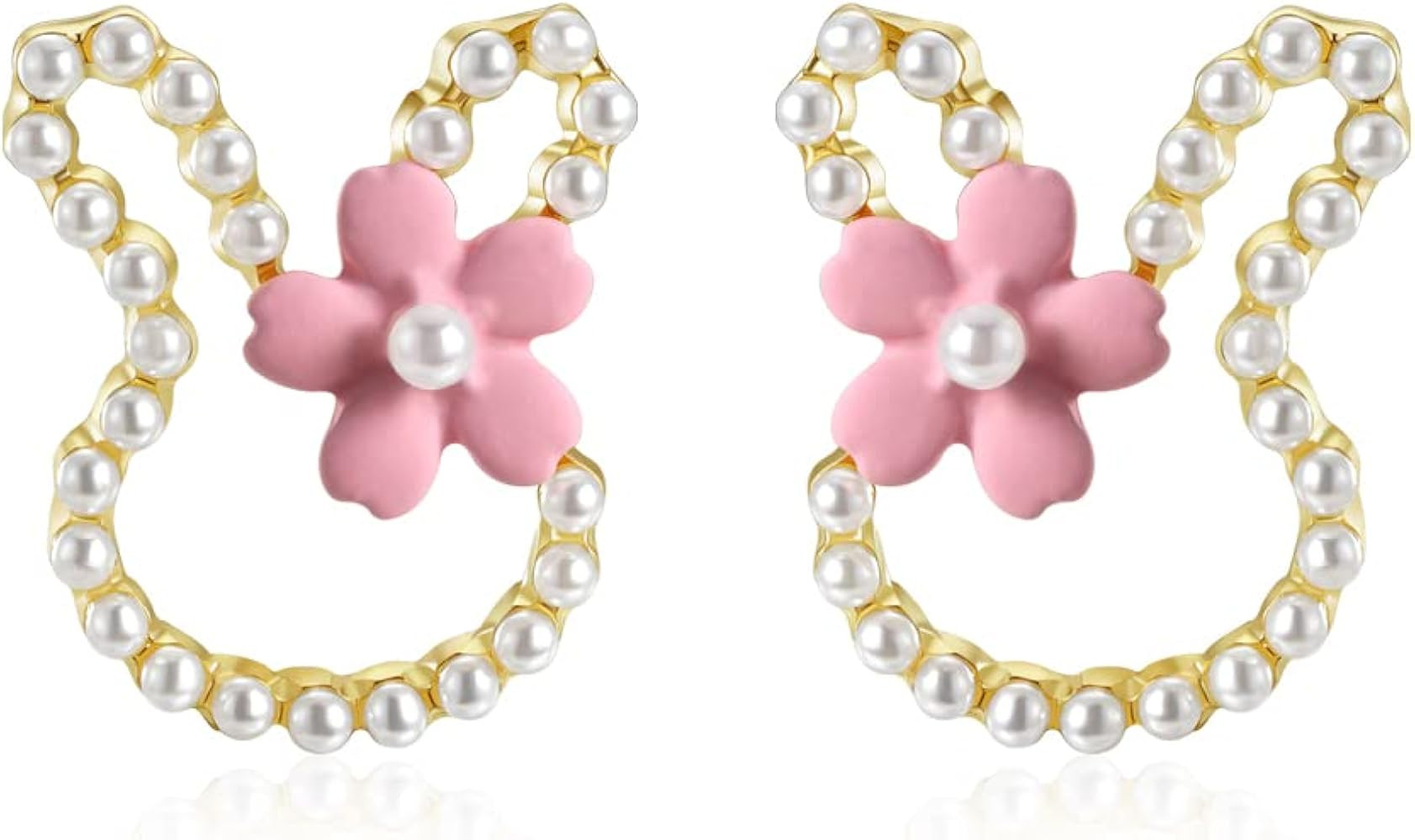 Easter Earrings Cute Bunny Rabbit Pearl Flower Stud Earrings for Women Spring Holiday Jewelry Gif... | Amazon (US)
