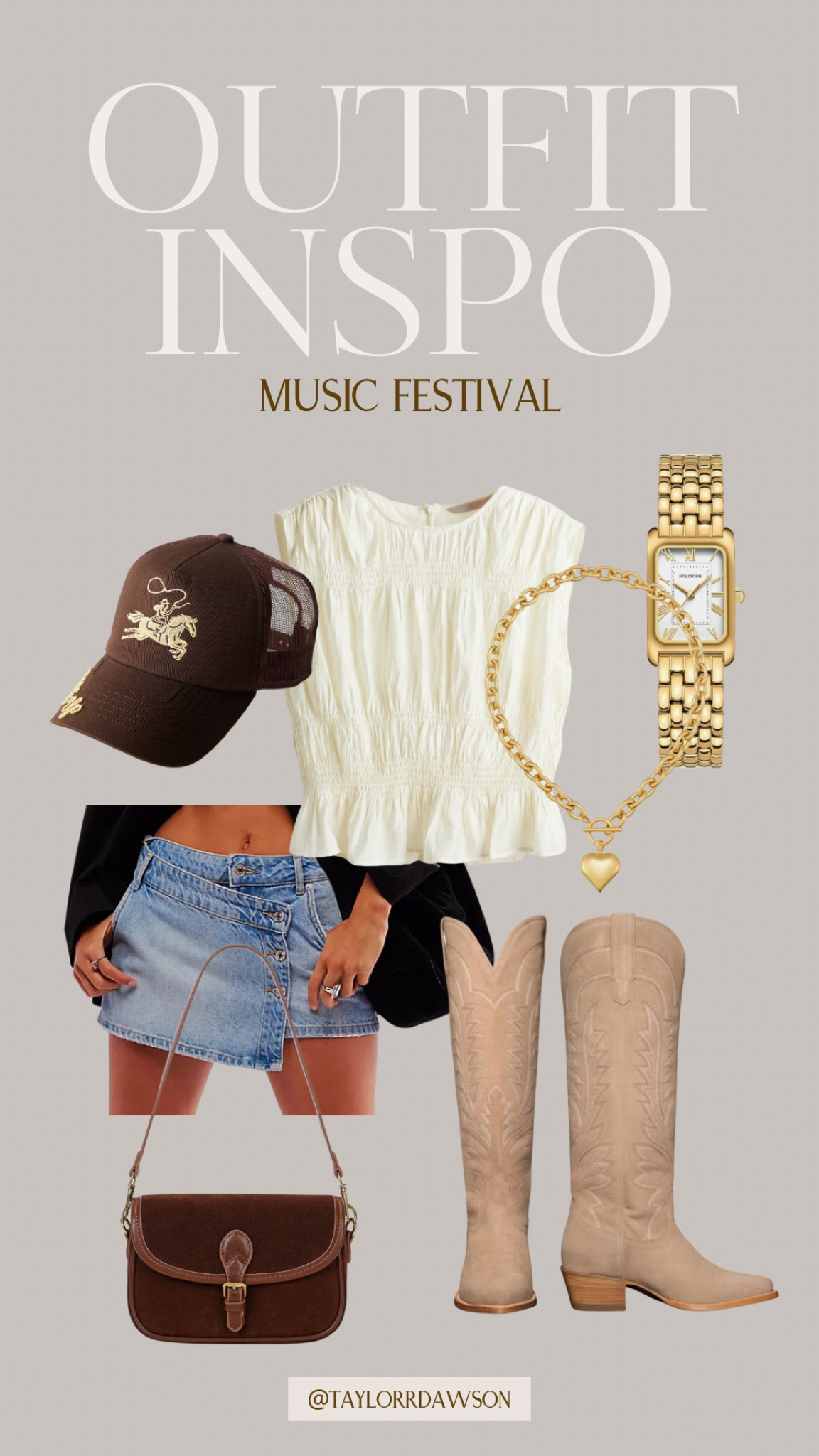 Music festival outfit inspo!

country concert outfit, outfit ideas, southern outfit, denim skirt, denim skort, western boots, cowgirl boots, trucker hat, southern hat, western hat, chunky jewelry, gold jewelry

#LTKItBag #LTKStyleTip