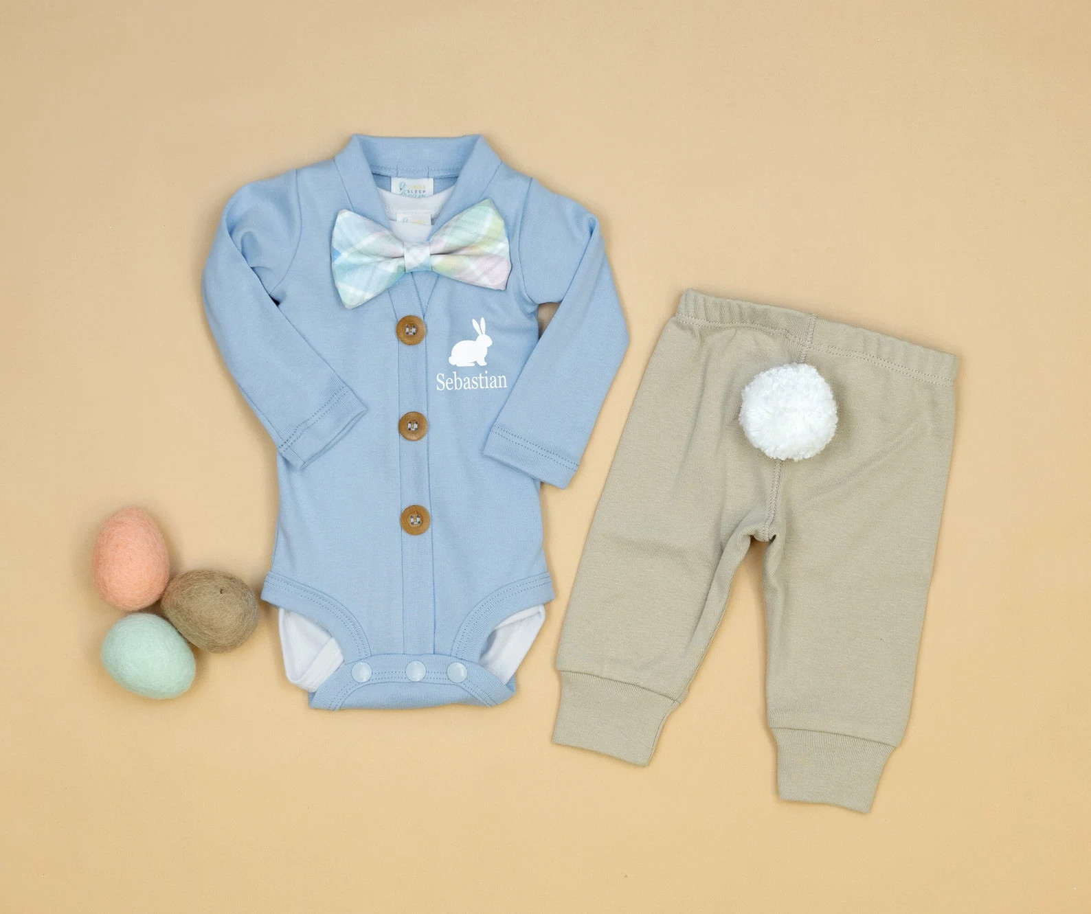 Baby Boy Easter Outfit Personalized. Cloud Blue Cardigan With Plaid Bow Tie. Fawn Tail Pants. 1st... | Etsy (US)