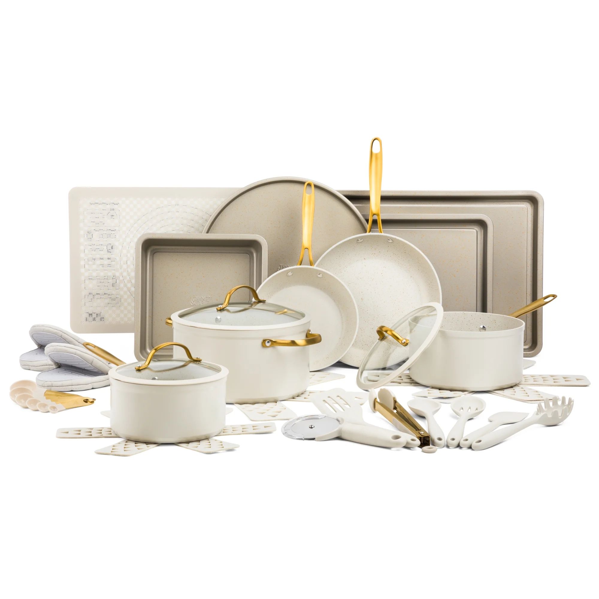 Thyme & Table 32-Piece Cookware & Bakeware Non-Stick Set, Sand | Walmart (US)