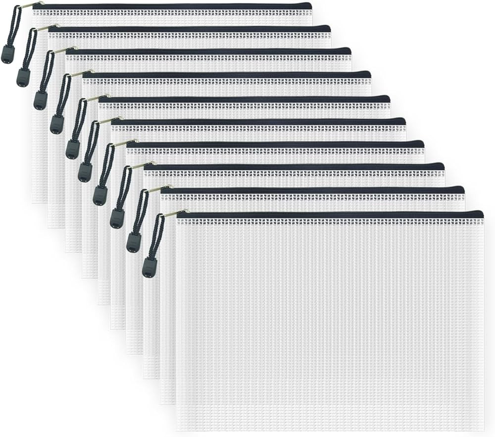 AUSTARK 10 Pcs Zipper File Bags, Waterproof Plastic Mesh Pouch for Office School, Board Game Stor... | Amazon (US)